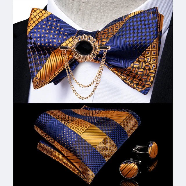 Dibangu Men's Pink Solid Self Tie Bow Tie Pocket Square Cufflinks Brooch Set for Wedding Groom Marriage Business Party Bowties - Luzilly Bridal & Apparel