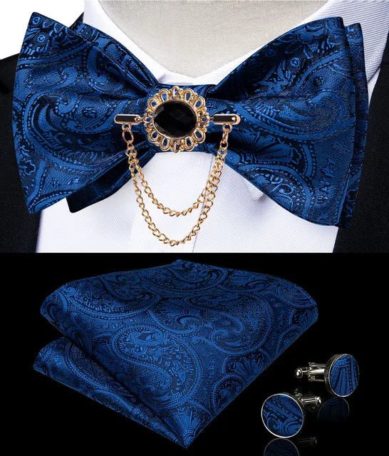 Dibangu Men's Pink Solid Self Tie Bow Tie Pocket Square Cufflinks Brooch Set for Wedding Groom Marriage Business Party Bowties - Luzilly Bridal & Apparel