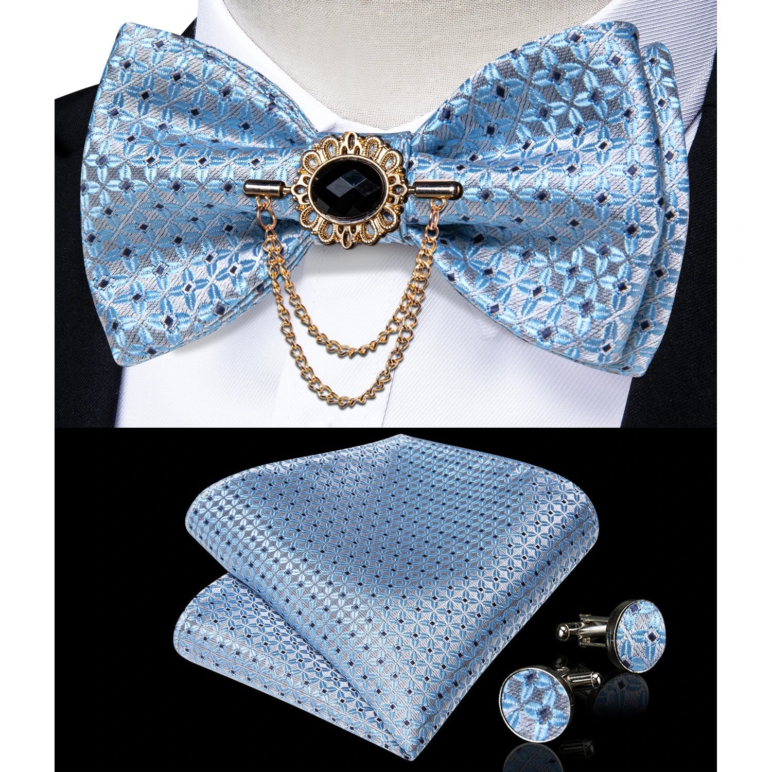 Dibangu Men's Pink Solid Self Tie Bow Tie Pocket Square Cufflinks Brooch Set for Wedding Groom Marriage Business Party Bowties - Luzilly Bridal & Apparel