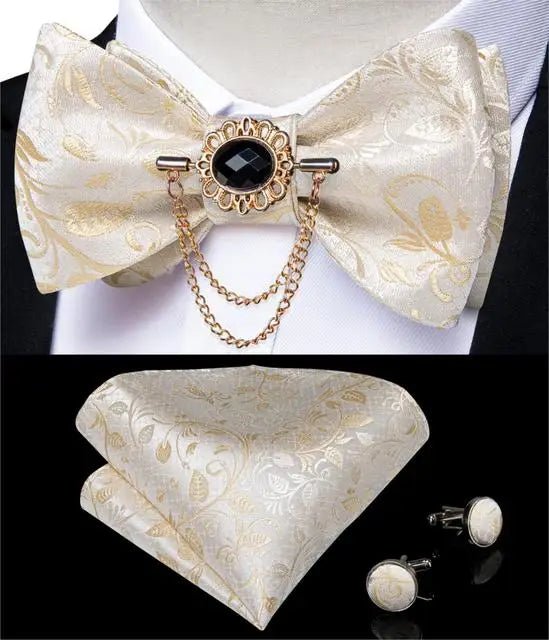 Dibangu Men's Pink Solid Self Tie Bow Tie Pocket Square Cufflinks Brooch Set for Wedding Groom Marriage Business Party Bowties - Luzilly Bridal & Apparel