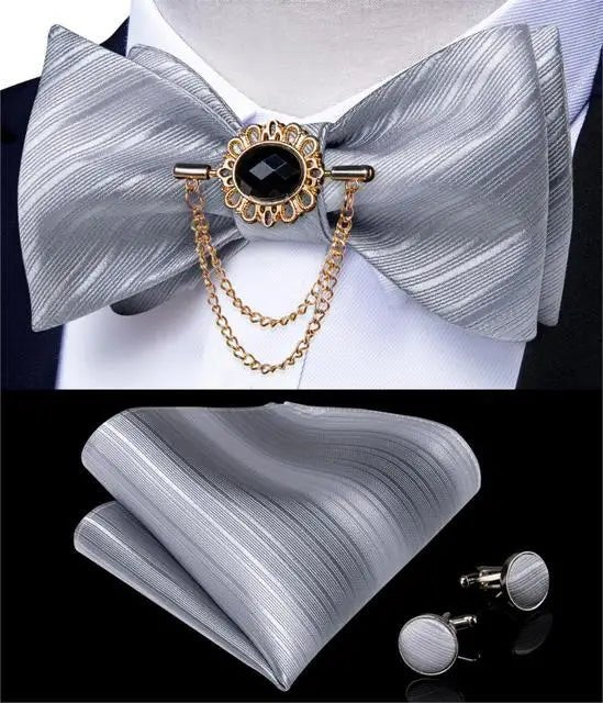 Dibangu Men's Pink Solid Self Tie Bow Tie Pocket Square Cufflinks Brooch Set for Wedding Groom Marriage Business Party Bowties - Luzilly Bridal & Apparel