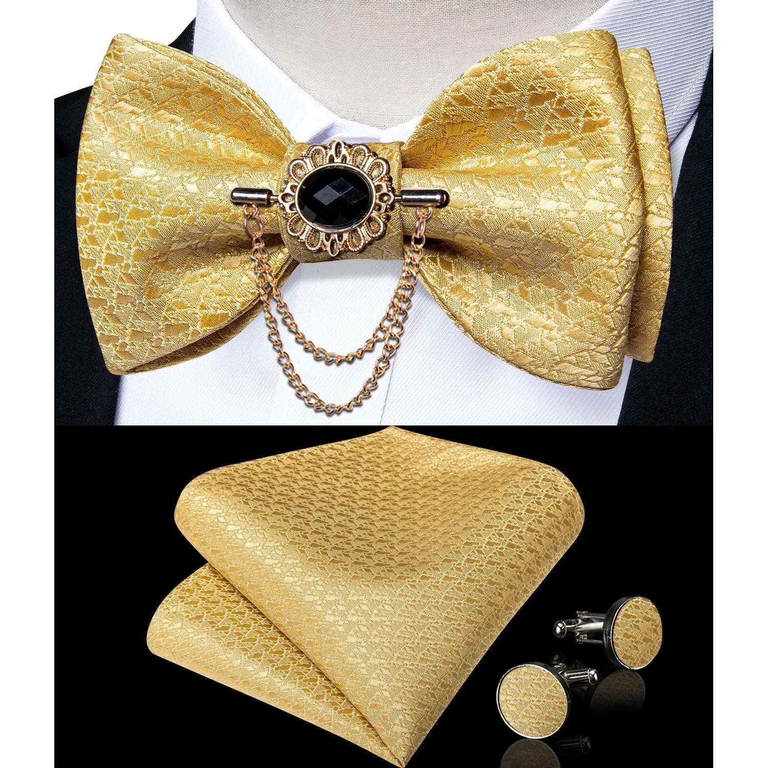 Dibangu Men's Pink Solid Self Tie Bow Tie Pocket Square Cufflinks Brooch Set for Wedding Groom Marriage Business Party Bowties - Luzilly Bridal & Apparel