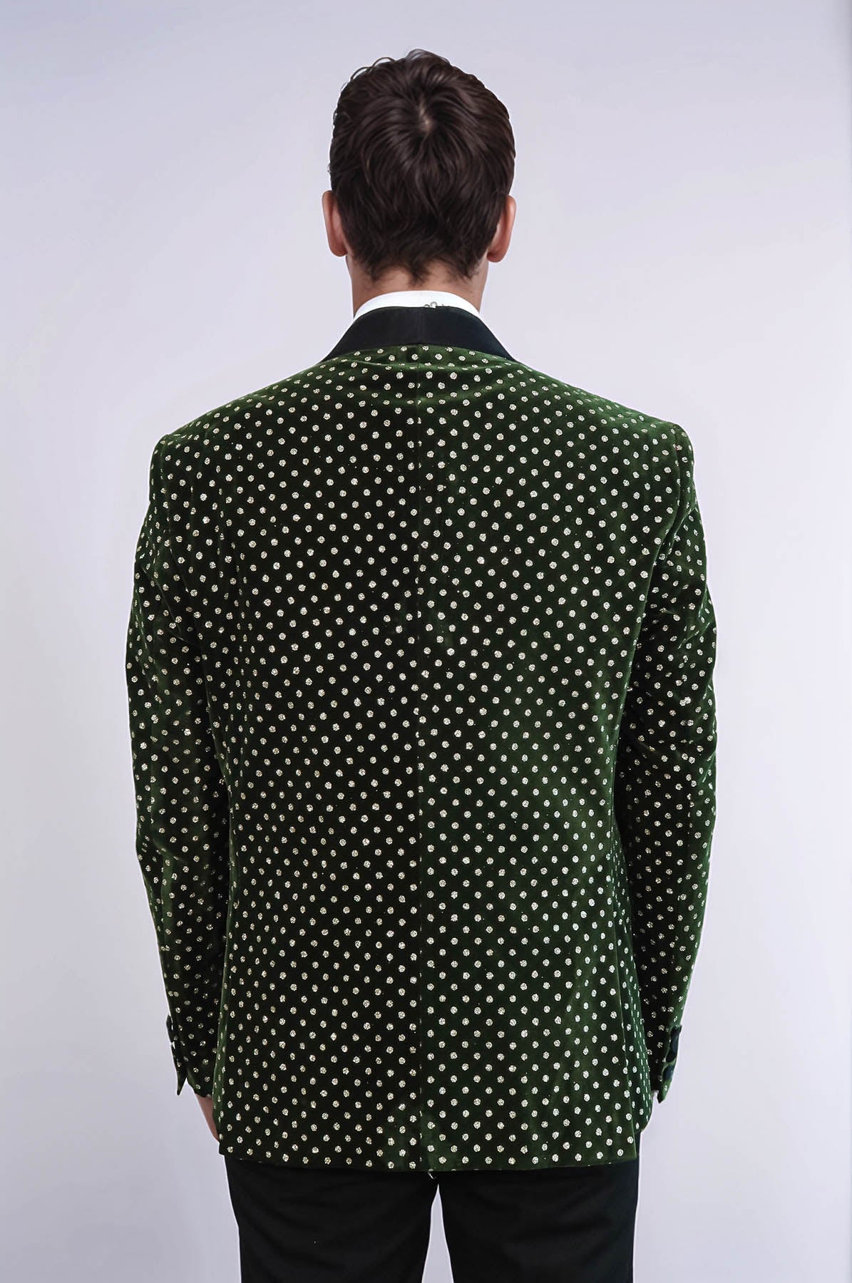 Dot Pattern Slim Fit Dark Green Men Wedding Groom Blazer - Wessi - Luzilly Bridal & Apparel
