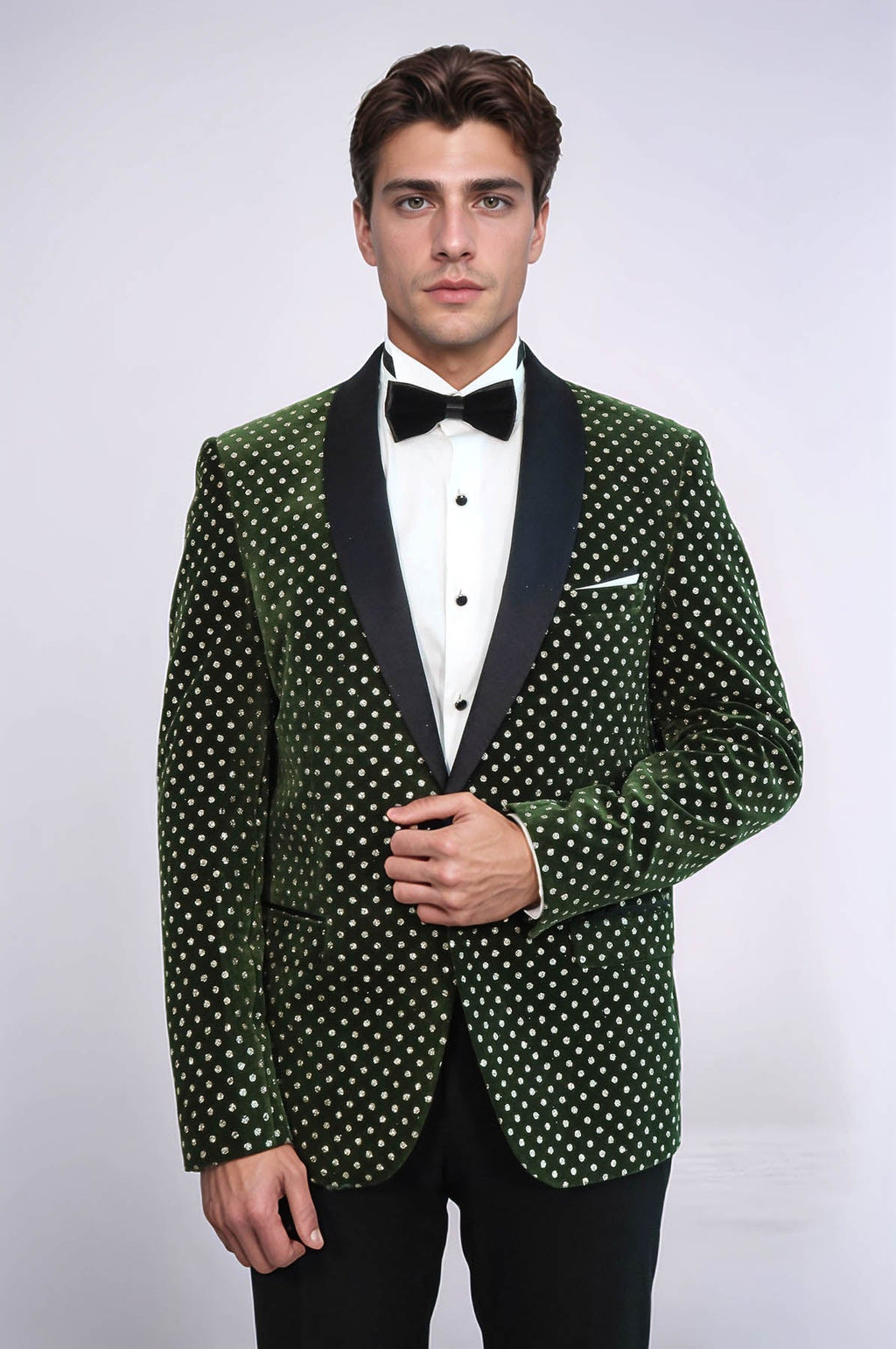 Dot Pattern Slim Fit Dark Green Men Wedding Groom Blazer - Wessi - Luzilly Bridal & Apparel