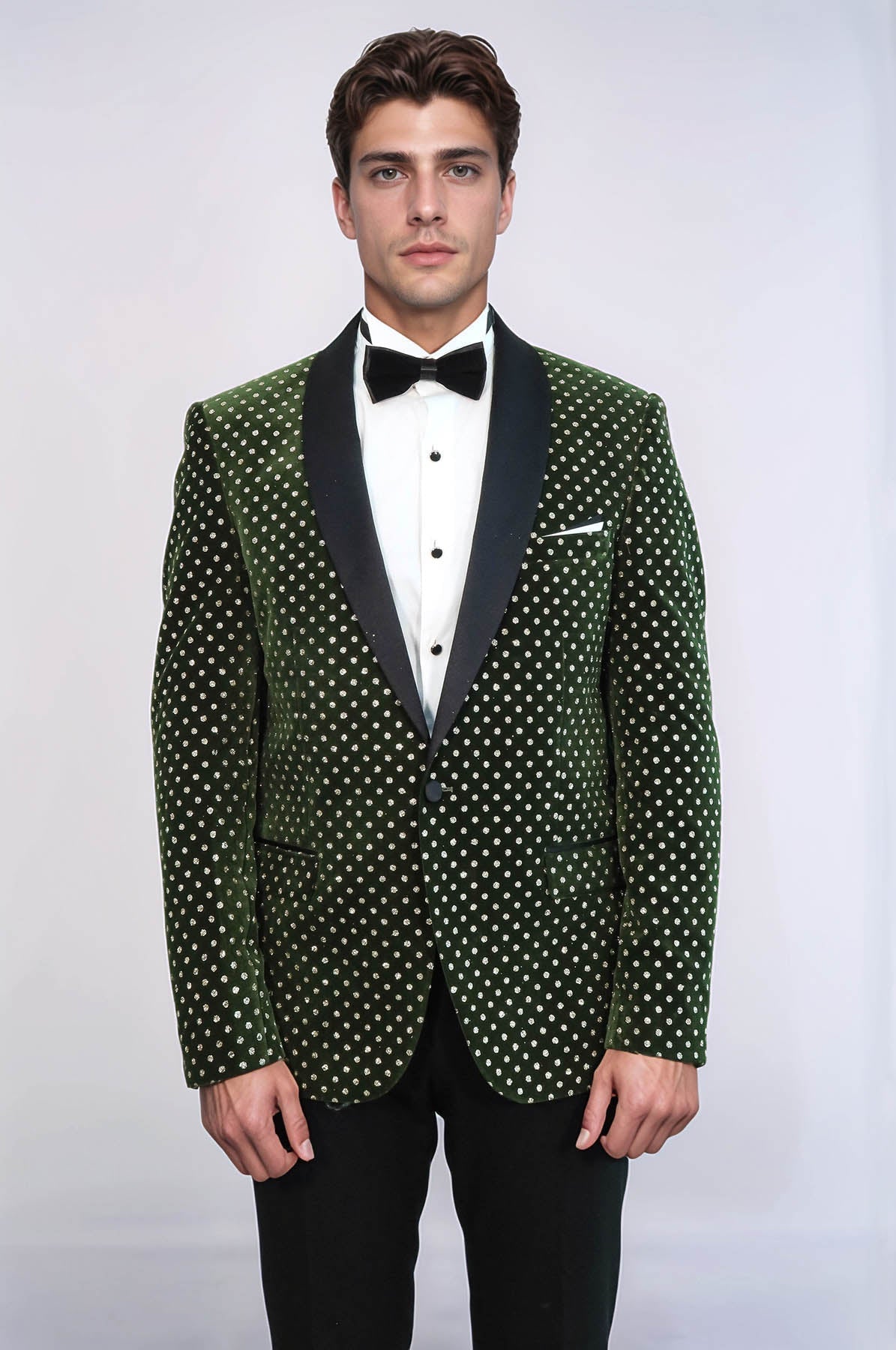 Dot Pattern Slim Fit Dark Green Men Wedding Groom Blazer - Wessi - Luzilly Bridal & Apparel