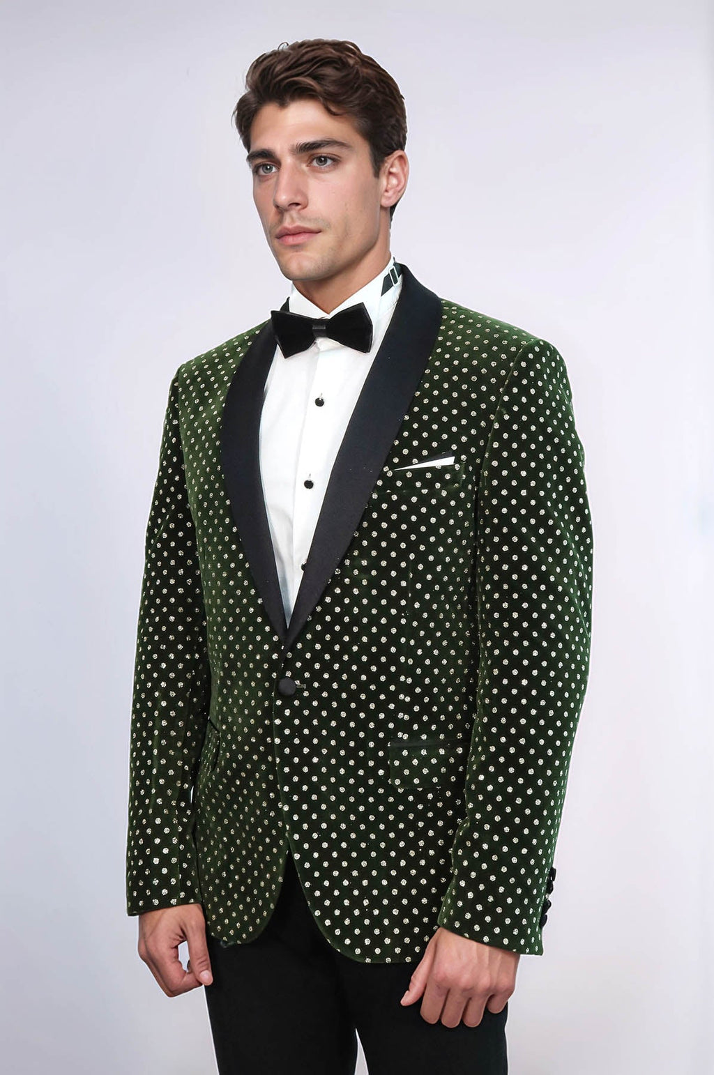 Dot Pattern Slim Fit Dark Green Men Wedding Groom Blazer - Wessi - Luzilly Bridal & Apparel