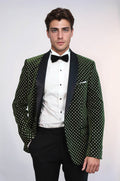 Dot Pattern Slim Fit Dark Green Men Wedding Groom Blazer - Wessi - Luzilly Bridal & Apparel
