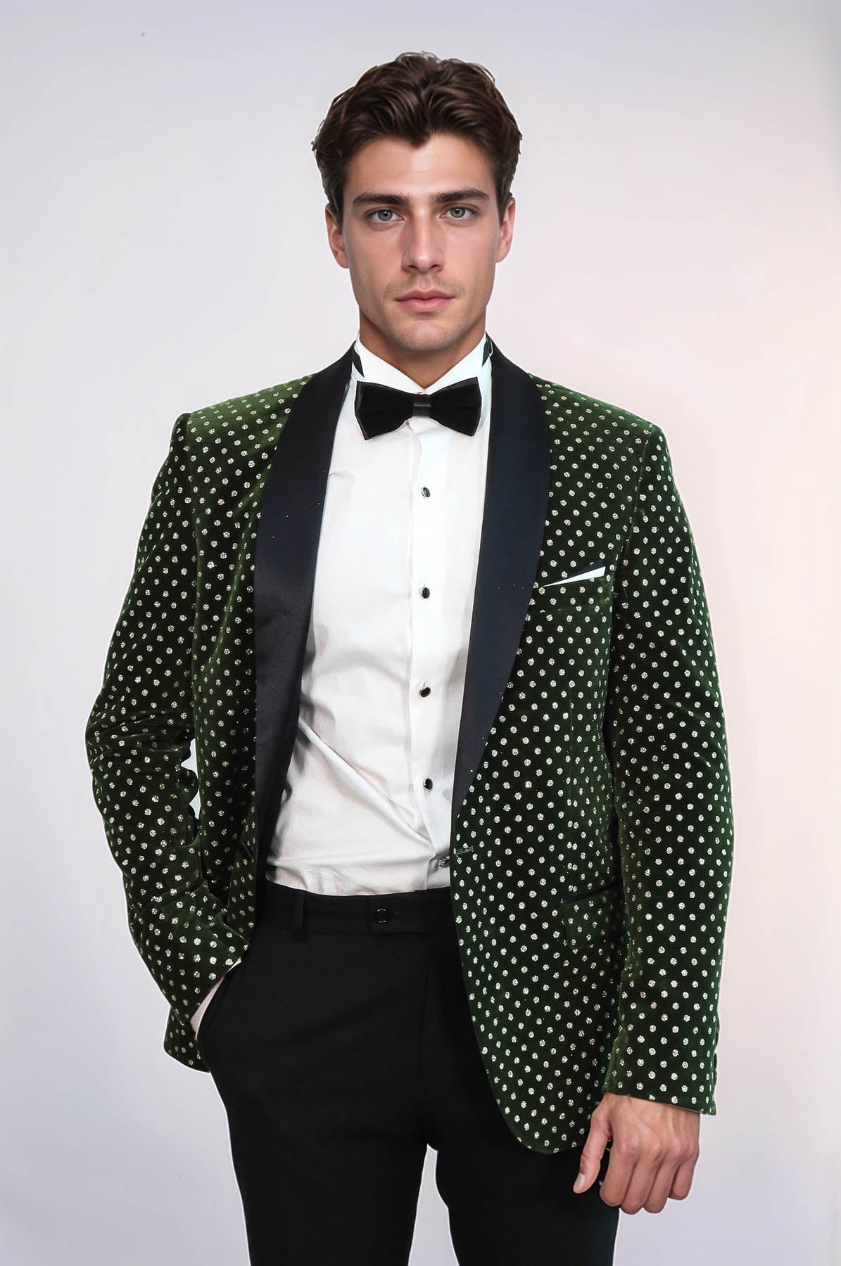 Dot Pattern Slim Fit Dark Green Men Wedding Groom Blazer - Wessi - Luzilly Bridal & Apparel
