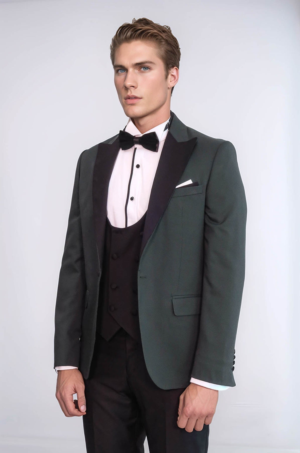 Dot Patterned Dark Green Men Tuxedo - Wessi - Luzilly Bridal & Apparel