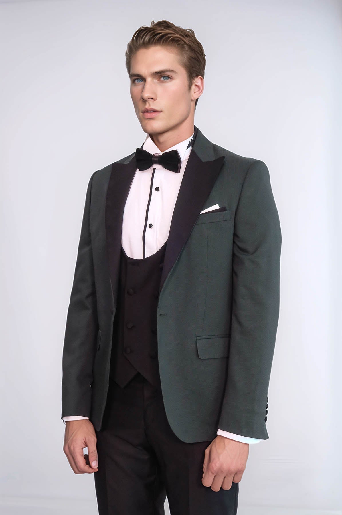 Dot Patterned Dark Green Men Tuxedo - Wessi - Luzilly Bridal & Apparel