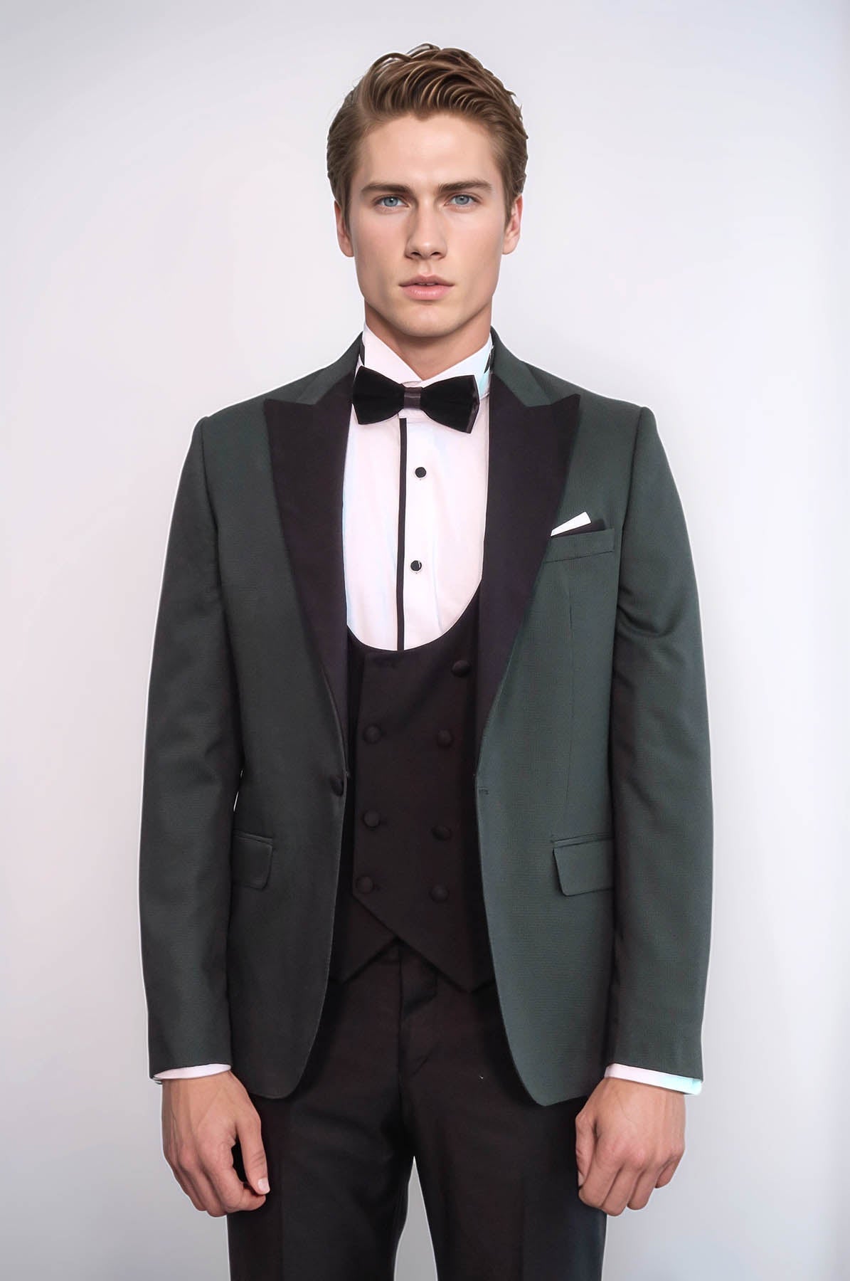 Dot Patterned Dark Green Men Tuxedo - Wessi - Luzilly Bridal & Apparel