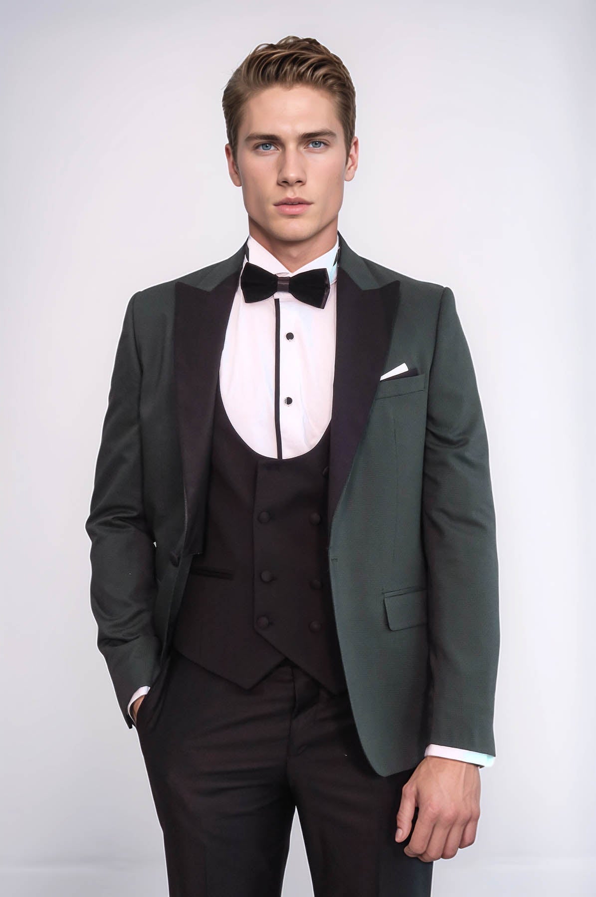 Dot Patterned Dark Green Men Tuxedo - Wessi - Luzilly Bridal & Apparel