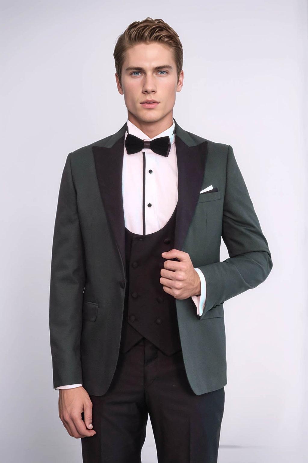 Dot Patterned Dark Green Men Tuxedo - Wessi - Luzilly Bridal & Apparel