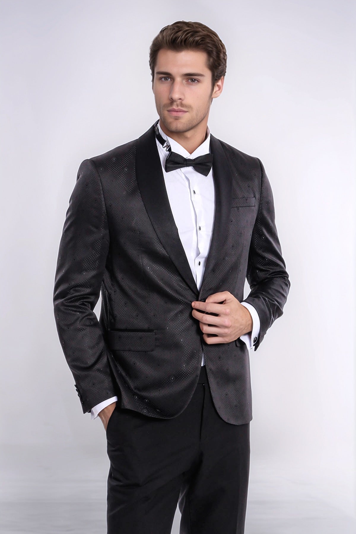 Dot Patterned Slim Fit Black Men Tuxedo Jacket - Wessi - Luzilly Bridal & Apparel