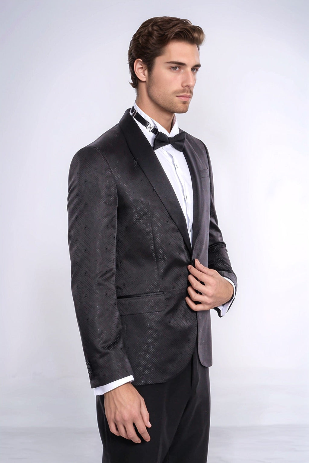 Dot Patterned Slim Fit Black Men Tuxedo Jacket - Wessi - Luzilly Bridal & Apparel