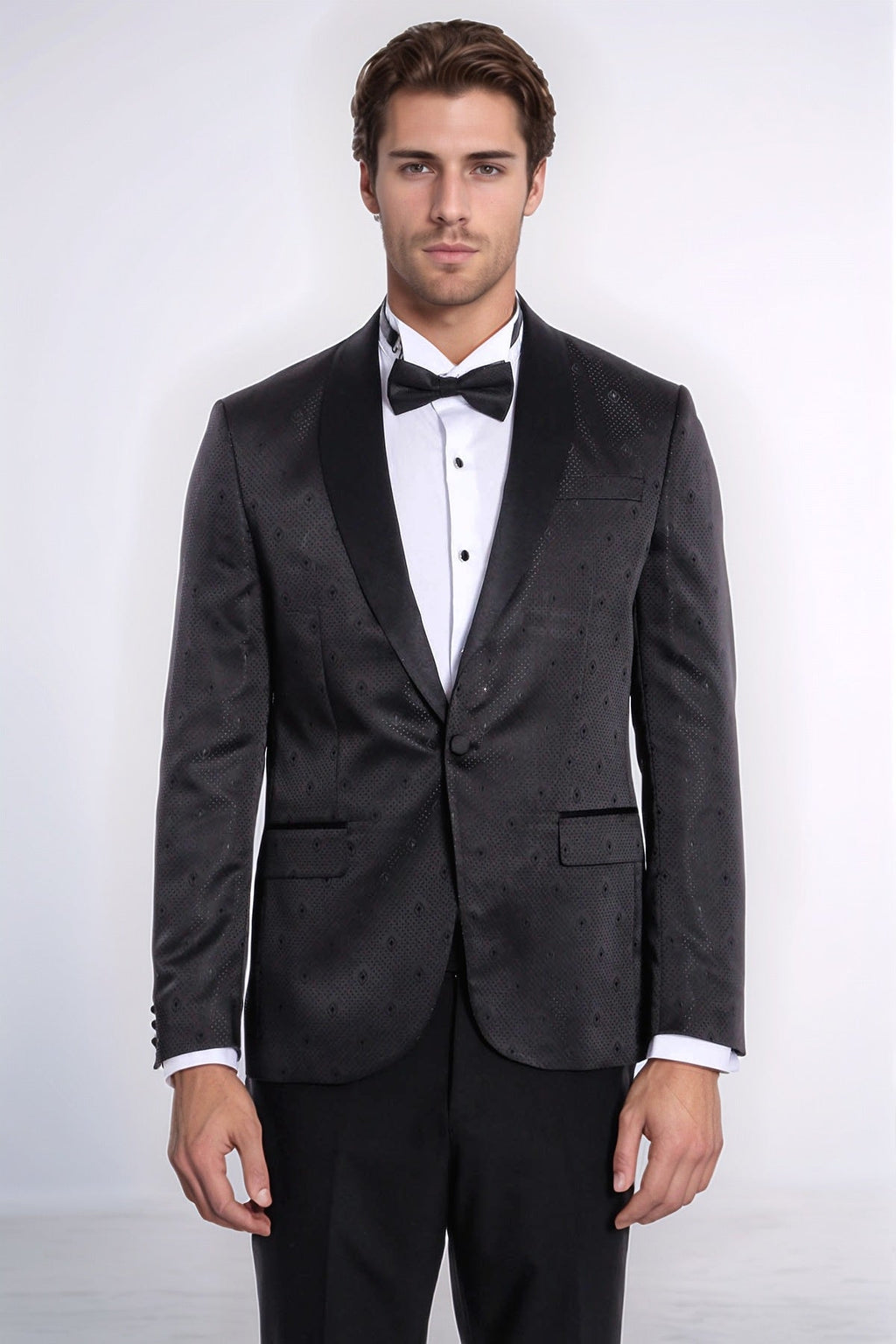 Dot Patterned Slim Fit Black Men Tuxedo Jacket - Wessi - Luzilly Bridal & Apparel