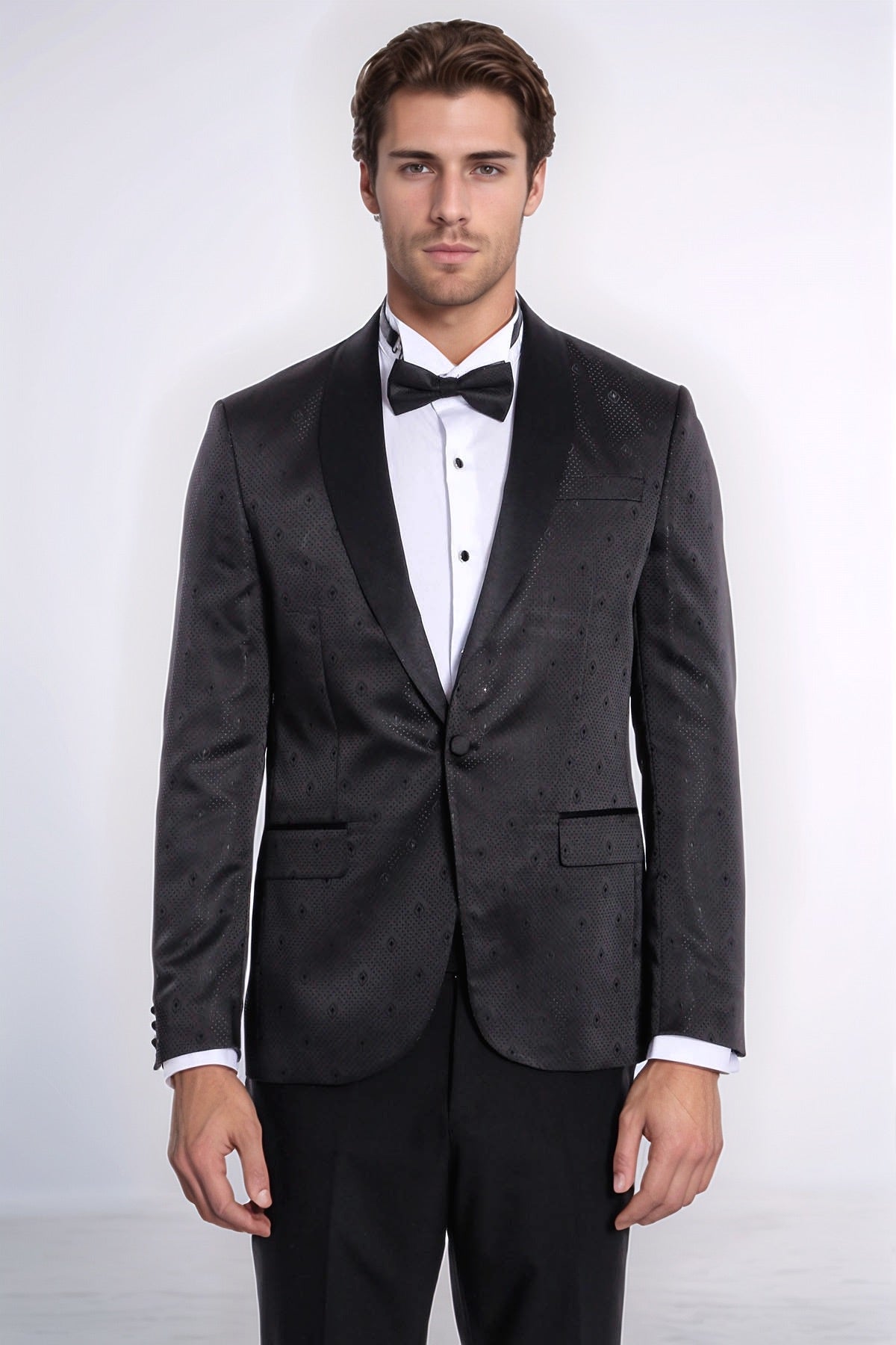 Dot Patterned Slim Fit Black Men Tuxedo Jacket - Wessi - Luzilly Bridal & Apparel