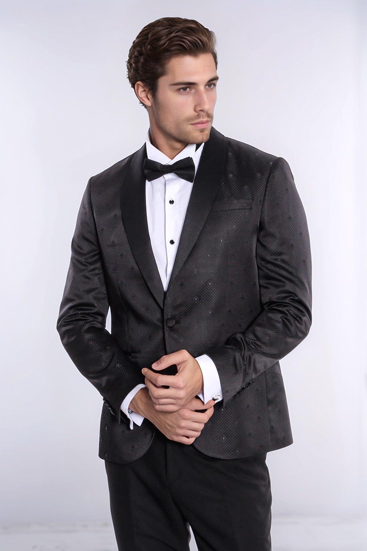 Dot Patterned Slim Fit Black Men Tuxedo Jacket - Wessi - Luzilly Bridal & Apparel