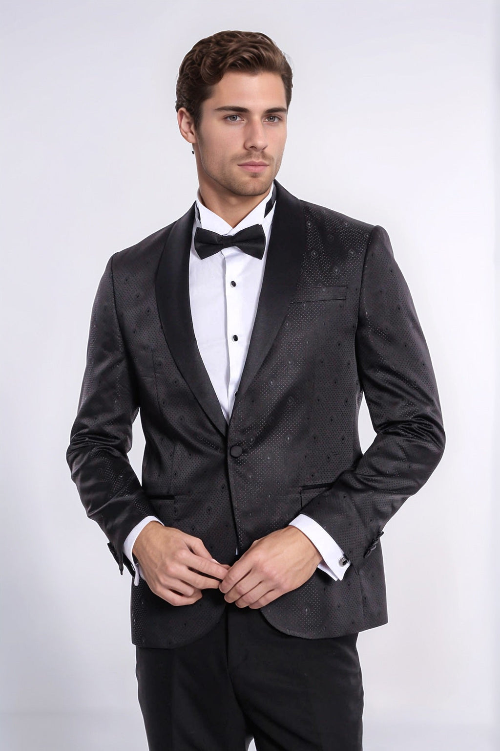 Dot Patterned Slim Fit Black Men Tuxedo Jacket - Wessi - Luzilly Bridal & Apparel