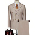Double-Breasted Gold Button Suit Set for Men, Formal Occasions, Singer Performance, Host, Groom Wedding Photoshoot, Wedding Party - Luzilly Bridal & Apparel