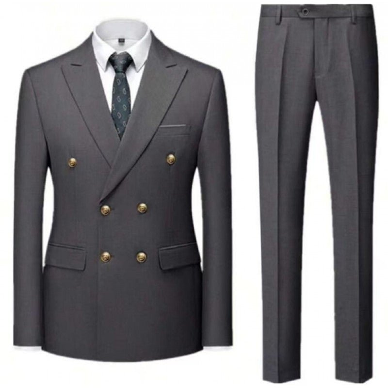 Double-Breasted Gold Button Suit Set for Men, Formal Occasions, Singer Performance, Host, Groom Wedding Photoshoot, Wedding Party - Luzilly Bridal & Apparel