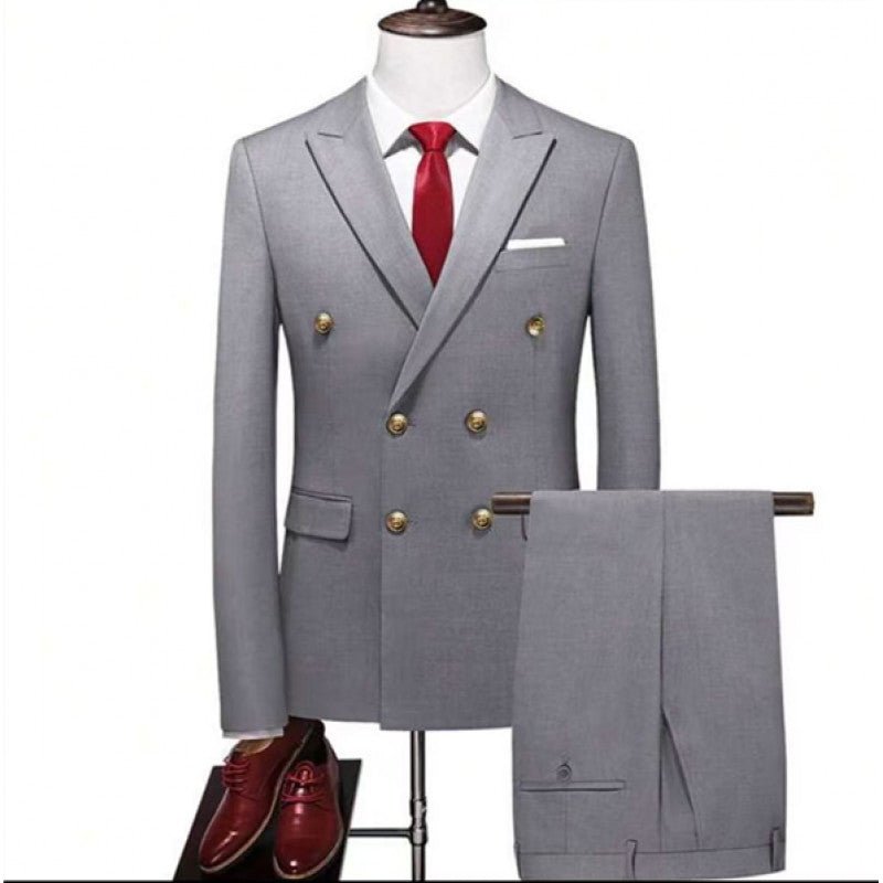 Double-Breasted Gold Button Suit Set for Men, Formal Occasions, Singer Performance, Host, Groom Wedding Photoshoot, Wedding Party - Luzilly Bridal & Apparel