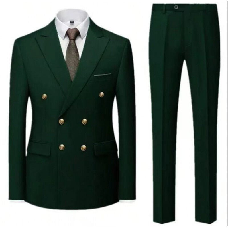 Double-Breasted Gold Button Suit Set for Men, Formal Occasions, Singer Performance, Host, Groom Wedding Photoshoot, Wedding Party - Luzilly Bridal & Apparel