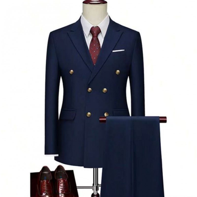 Double-Breasted Gold Button Suit Set for Men, Formal Occasions, Singer Performance, Host, Groom Wedding Photoshoot, Wedding Party - Luzilly Bridal & Apparel