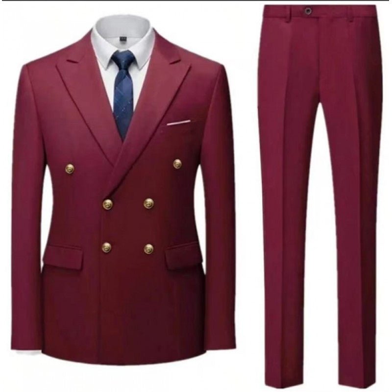 Double-Breasted Gold Button Suit Set for Men, Formal Occasions, Singer Performance, Host, Groom Wedding Photoshoot, Wedding Party - Luzilly Bridal & Apparel