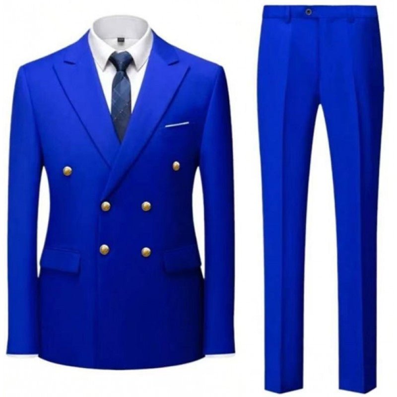 Double-Breasted Gold Button Suit Set for Men, Formal Occasions, Singer Performance, Host, Groom Wedding Photoshoot, Wedding Party - Luzilly Bridal & Apparel