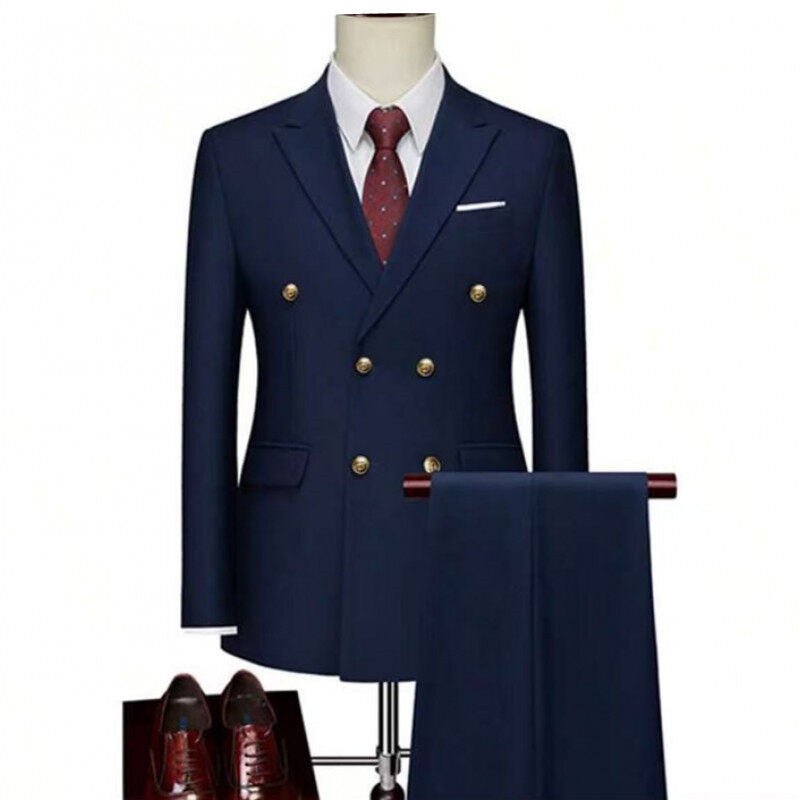 Double-Breasted Gold Button Suit Set for Men, Formal Occasions, Singer Performance, Host, Groom Wedding Photoshoot, Wedding Party - Luzilly Bridal & Apparel