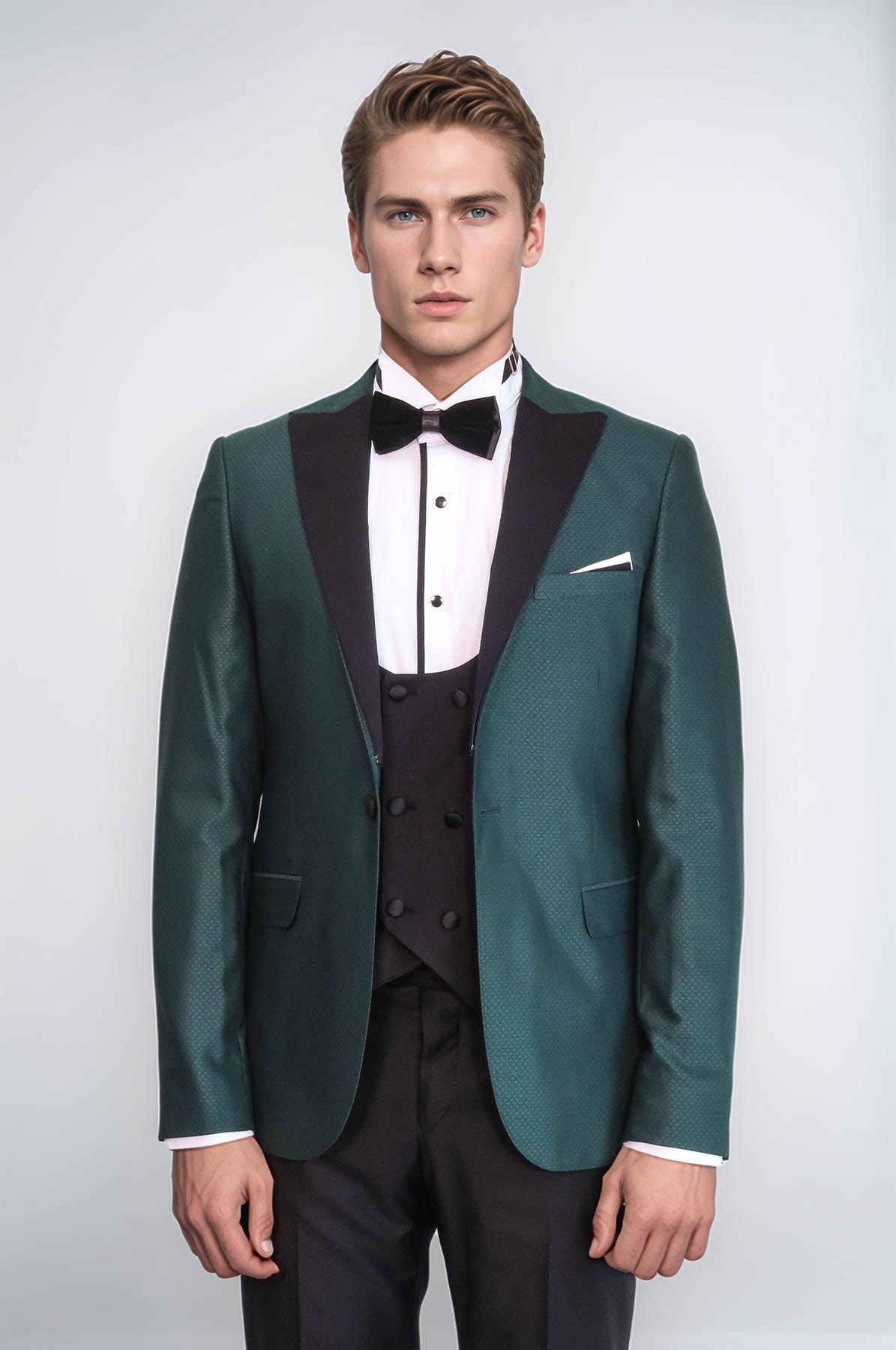 Double Breasted Patterned Green Men Tuxedo - Wessi - Luzilly Bridal & Apparel