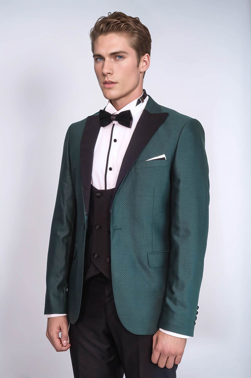 Double Breasted Patterned Green Men Tuxedo - Wessi - Luzilly Bridal & Apparel