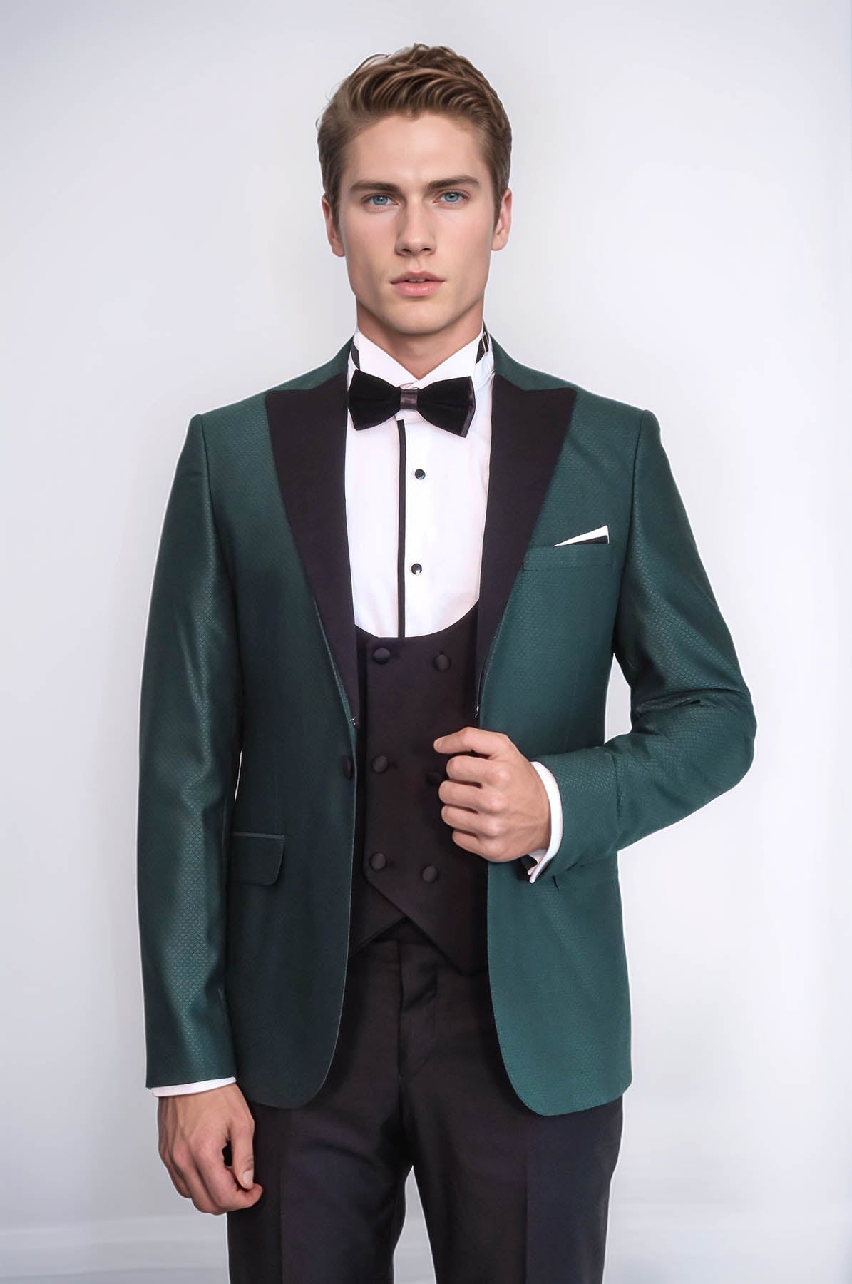 Double Breasted Patterned Green Men Tuxedo - Wessi - Luzilly Bridal & Apparel