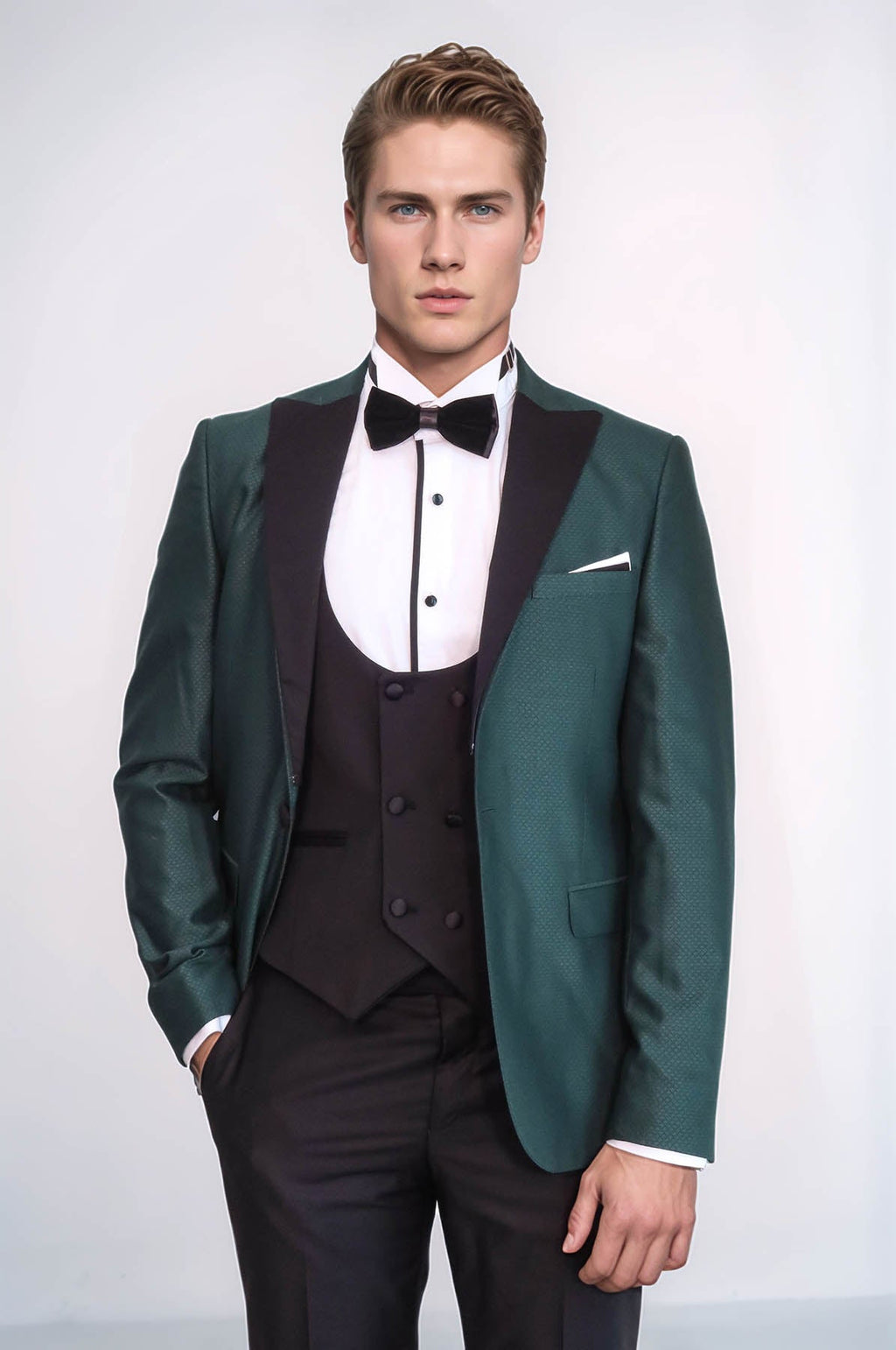 Double Breasted Patterned Green Men Tuxedo - Wessi - Luzilly Bridal & Apparel