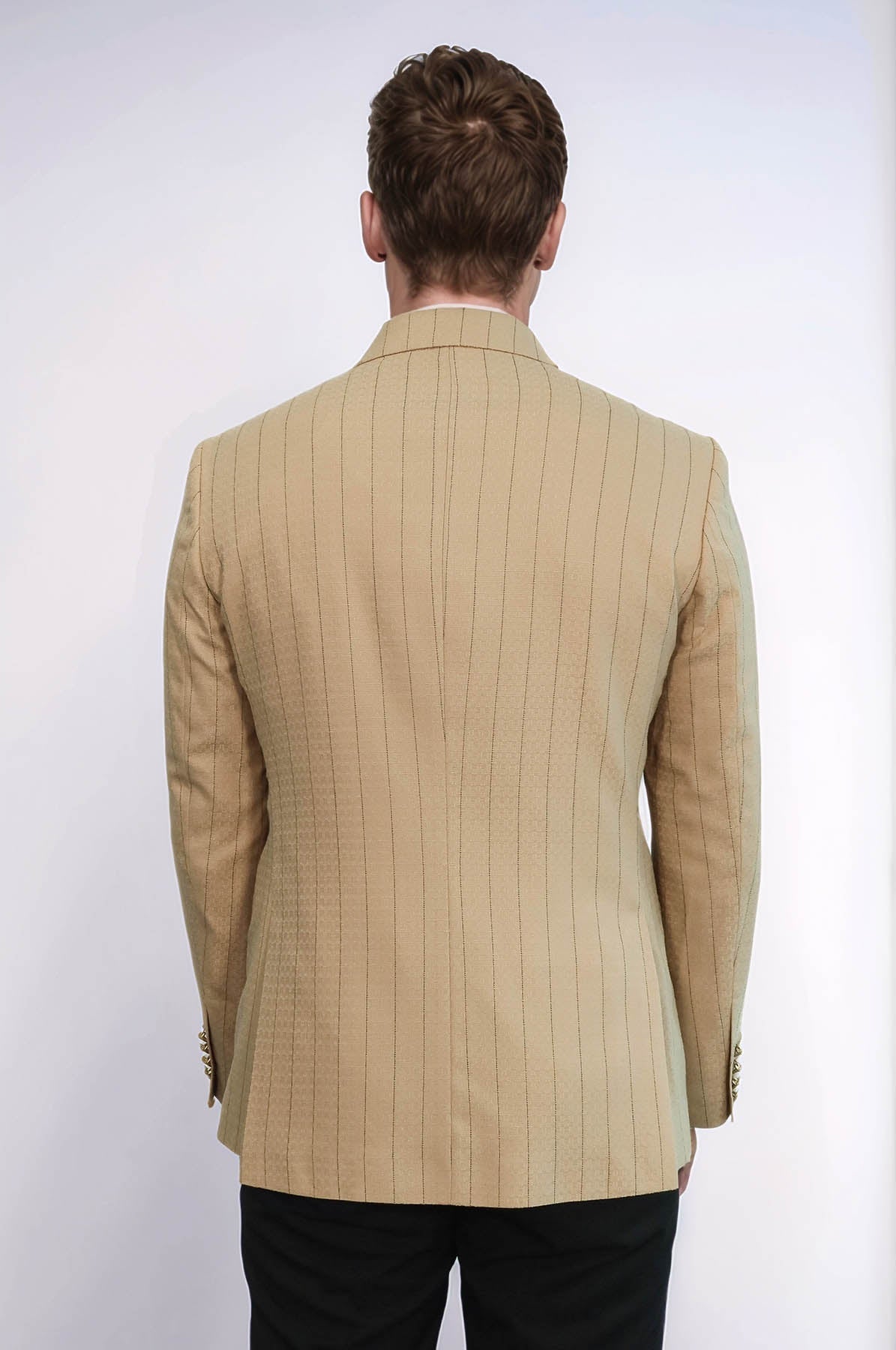 Double Breasted Slim Fit Striped Cream Men Blazer - Wessi - Luzilly Bridal & Apparel