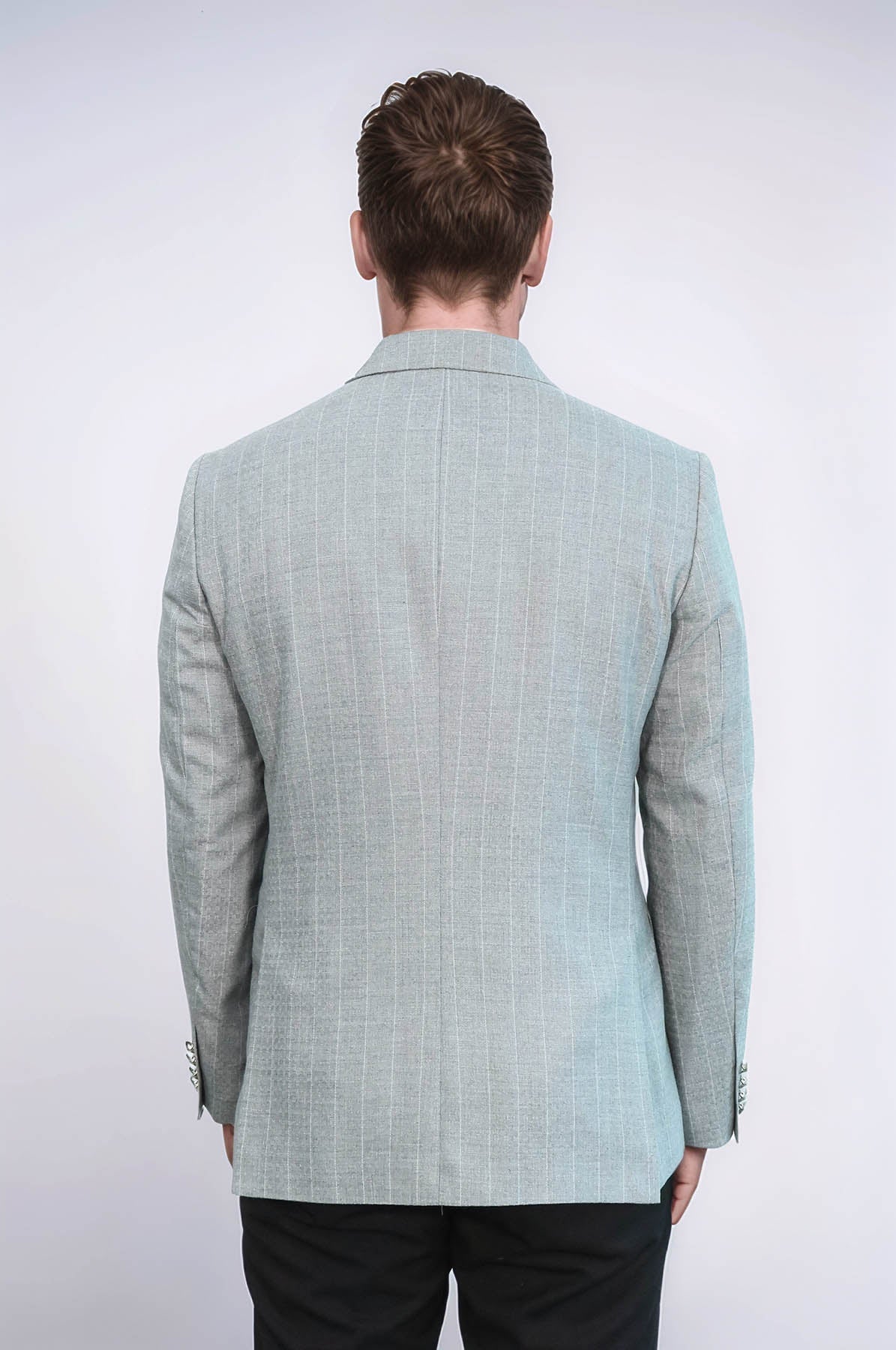 Double Breasted Slim Fit Striped Grey Men Blazer - Wessi - Luzilly Bridal & Apparel