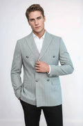 Double Breasted Slim Fit Striped Grey Men Blazer - Wessi - Luzilly Bridal & Apparel