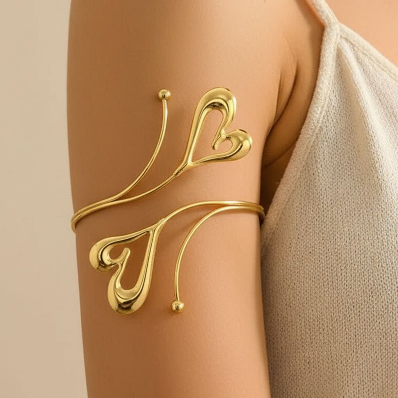 Double Heart Open Cuff Bracelet - Luzilly Bridal & Apparel