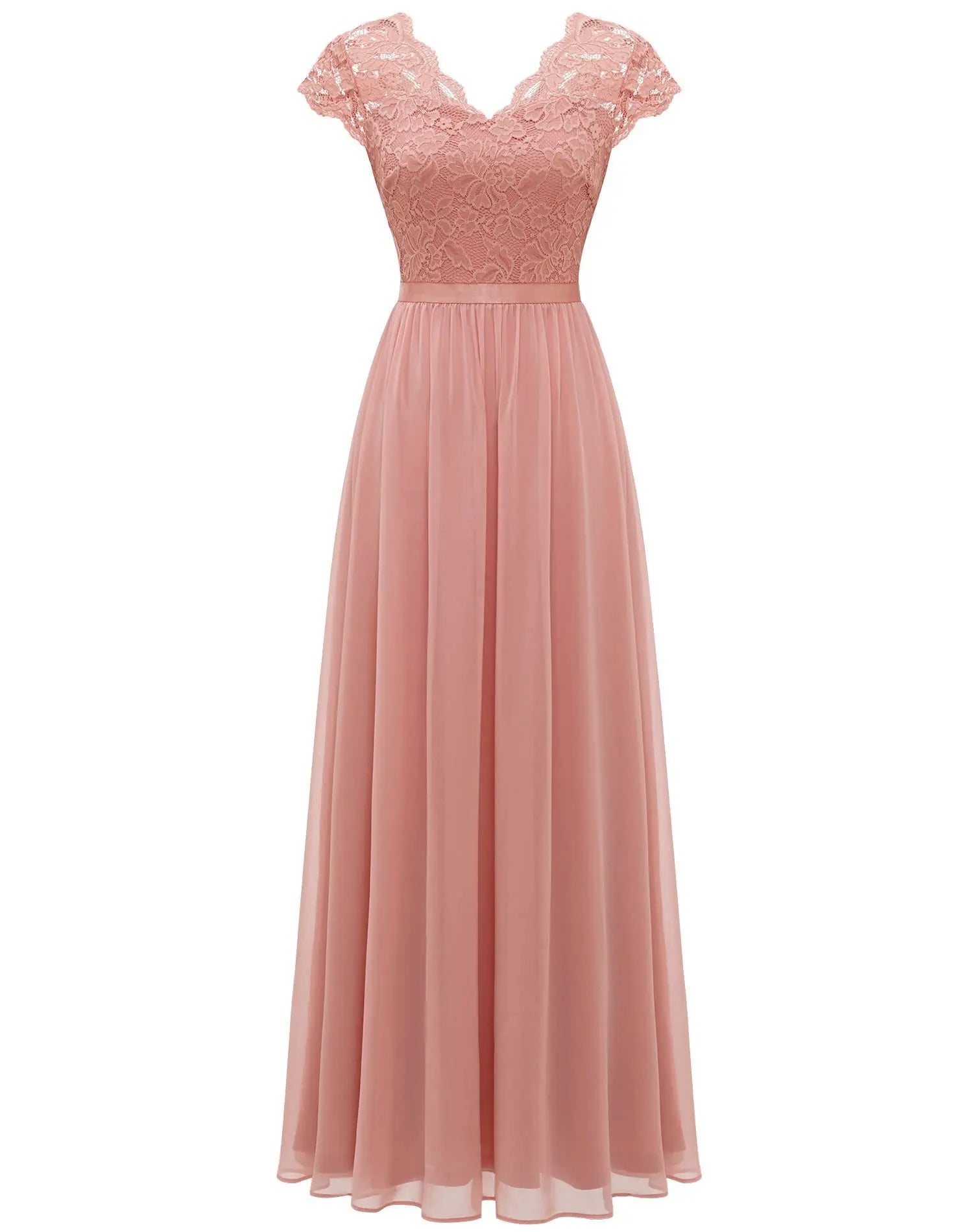 Double V-Neck Lace Chiffon Mother of the Bride Dress - Luzilly Bridal & Apparel