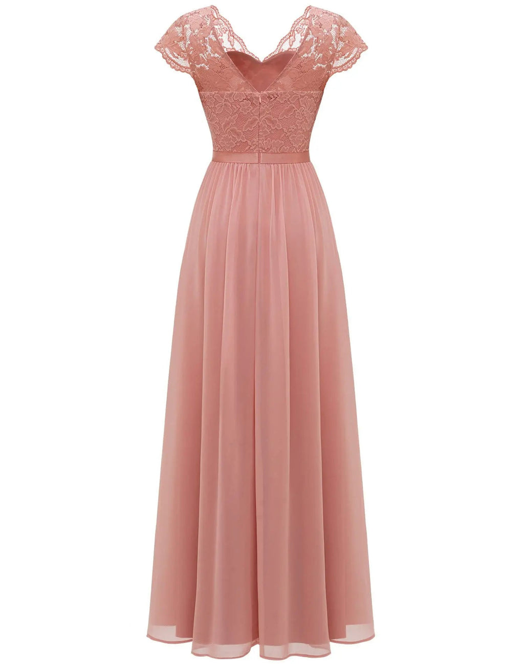Double V-Neck Lace Chiffon Mother of the Bride Dress - Luzilly Bridal & Apparel