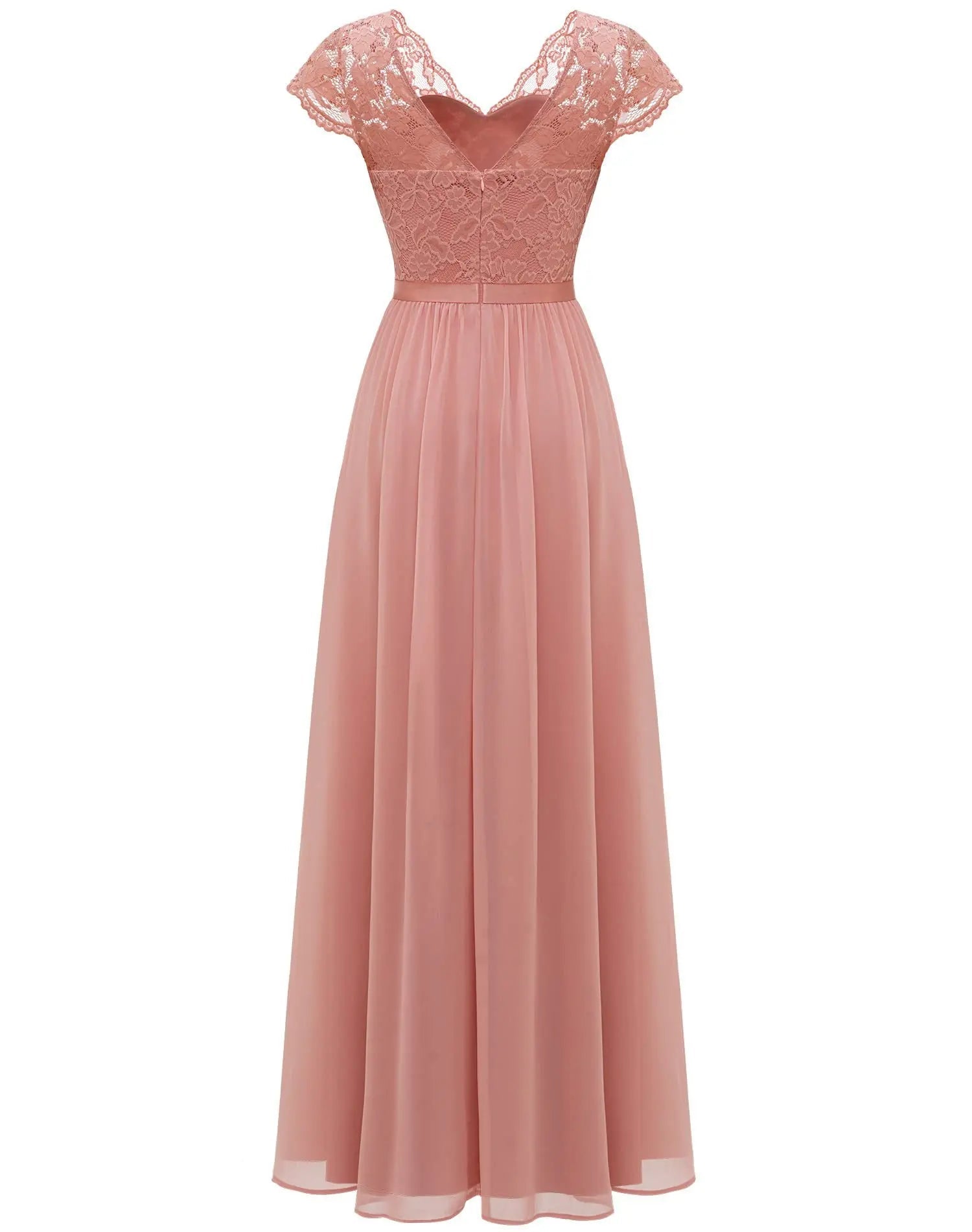 Double V-Neck Lace Chiffon Mother of the Bride Dress - Luzilly Bridal & Apparel