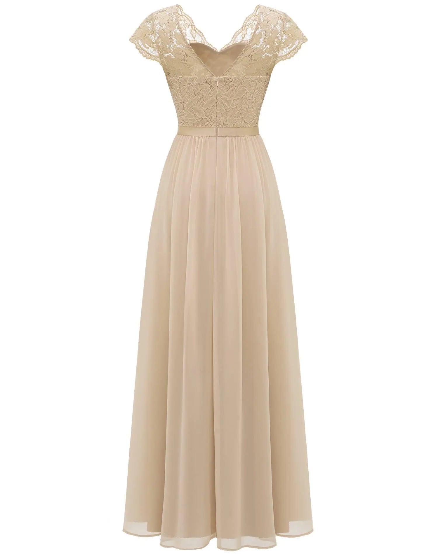 Double V-Neck Lace Chiffon Mother of the Bride Dress - Luzilly Bridal & Apparel