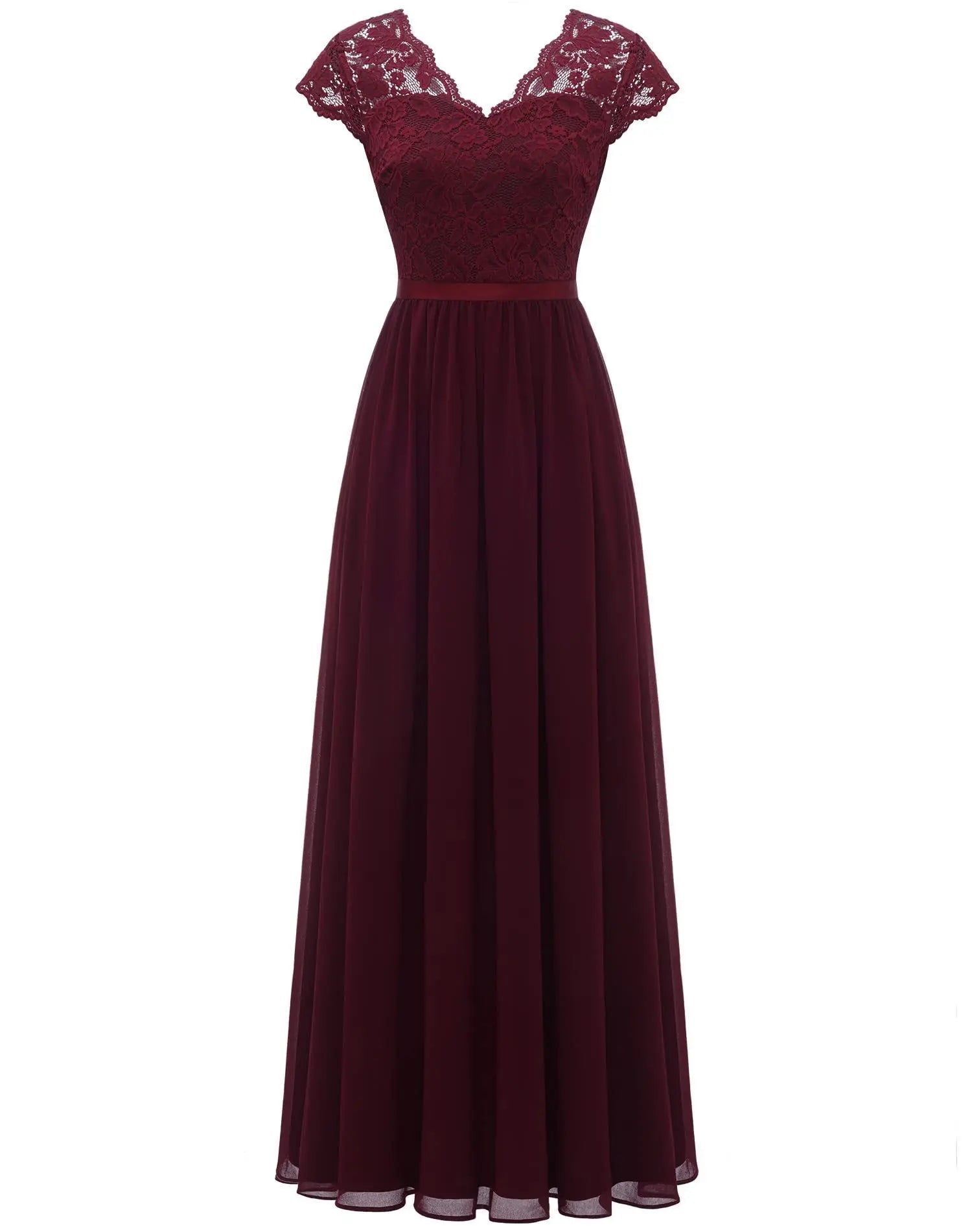 Double V-Neck Lace Chiffon Mother of the Bride Dress - Luzilly Bridal & Apparel