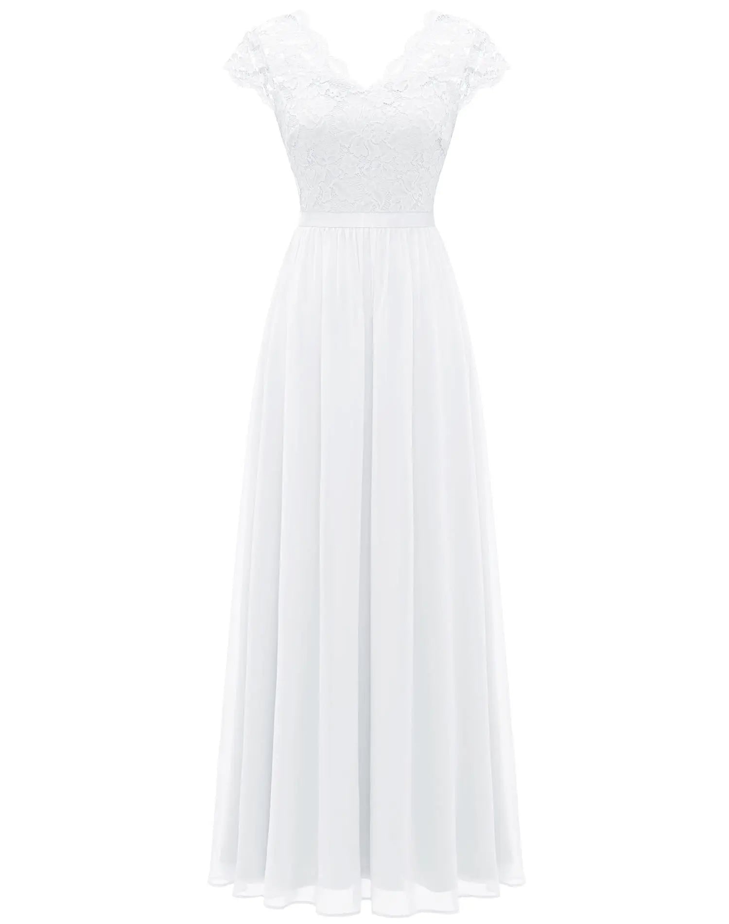 Double V-Neck Lace Chiffon Mother of the Bride Dress - Luzilly Bridal & Apparel