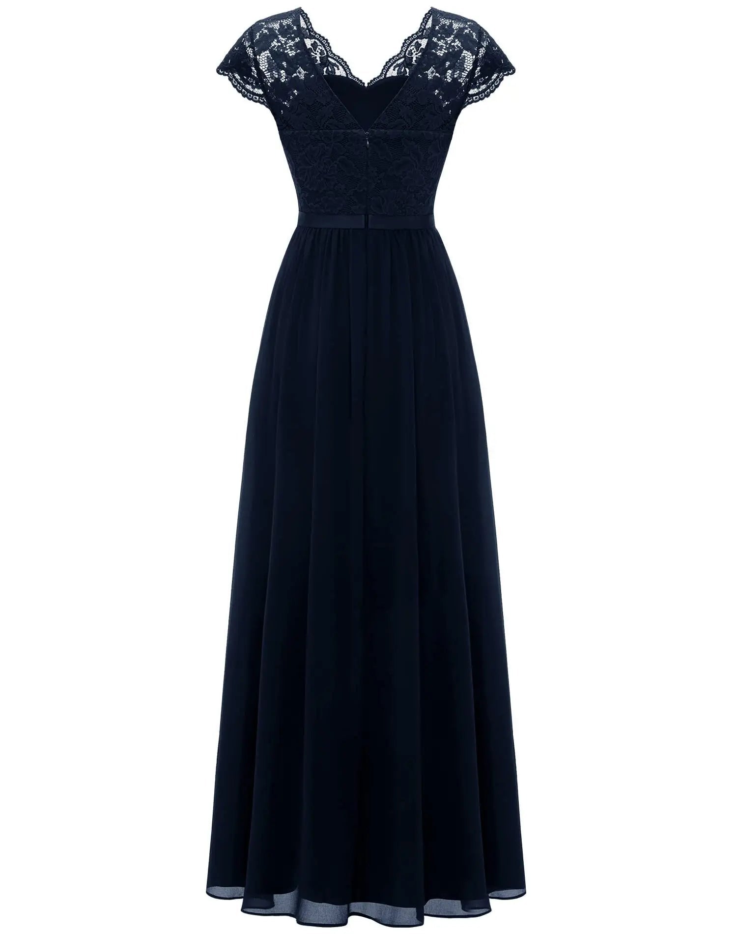 Double V-Neck Lace Chiffon Mother of the Bride Dress - Luzilly Bridal & Apparel