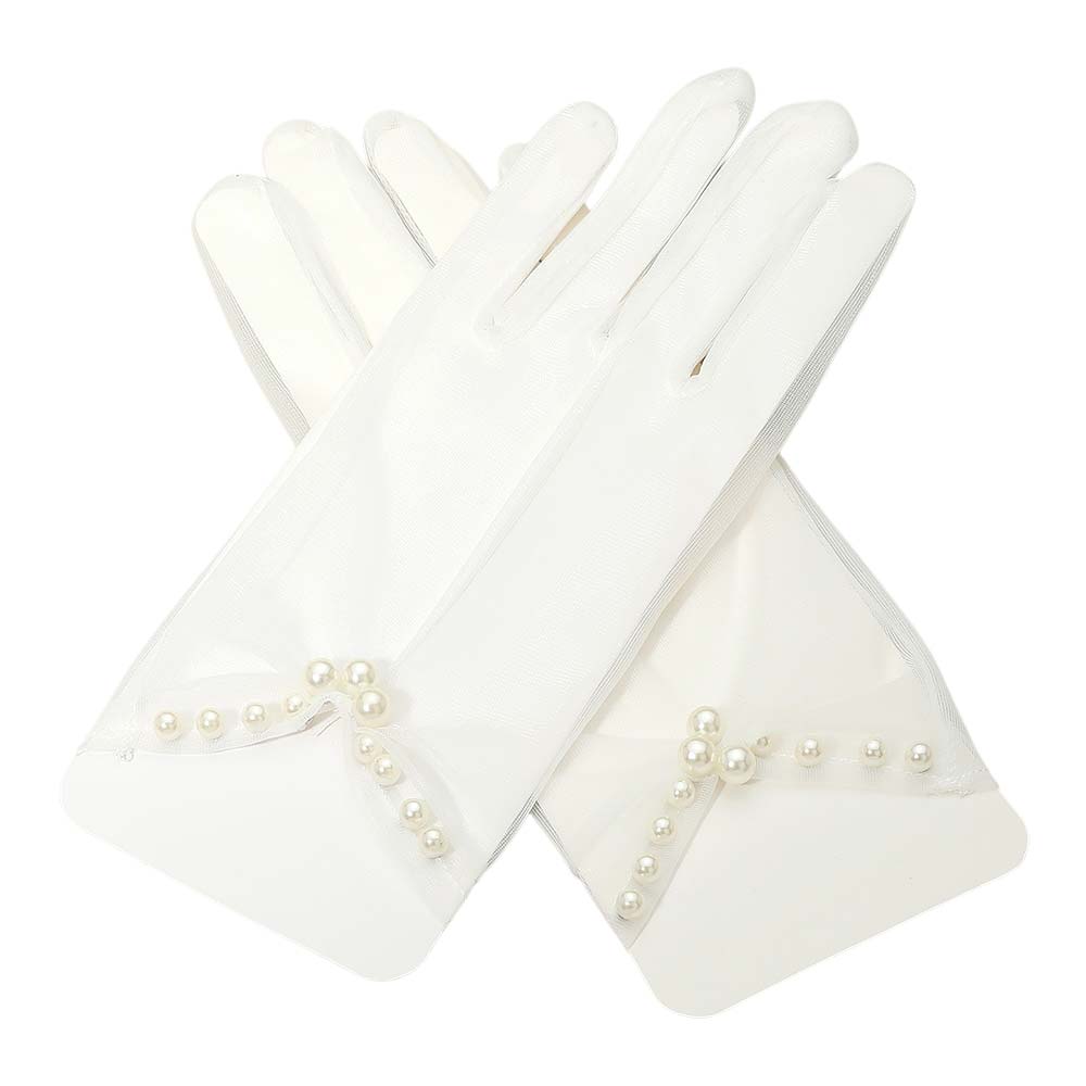 Dressy Pearl Wrist Detail Sheer Gloves - Luzilly Bridal & Apparel