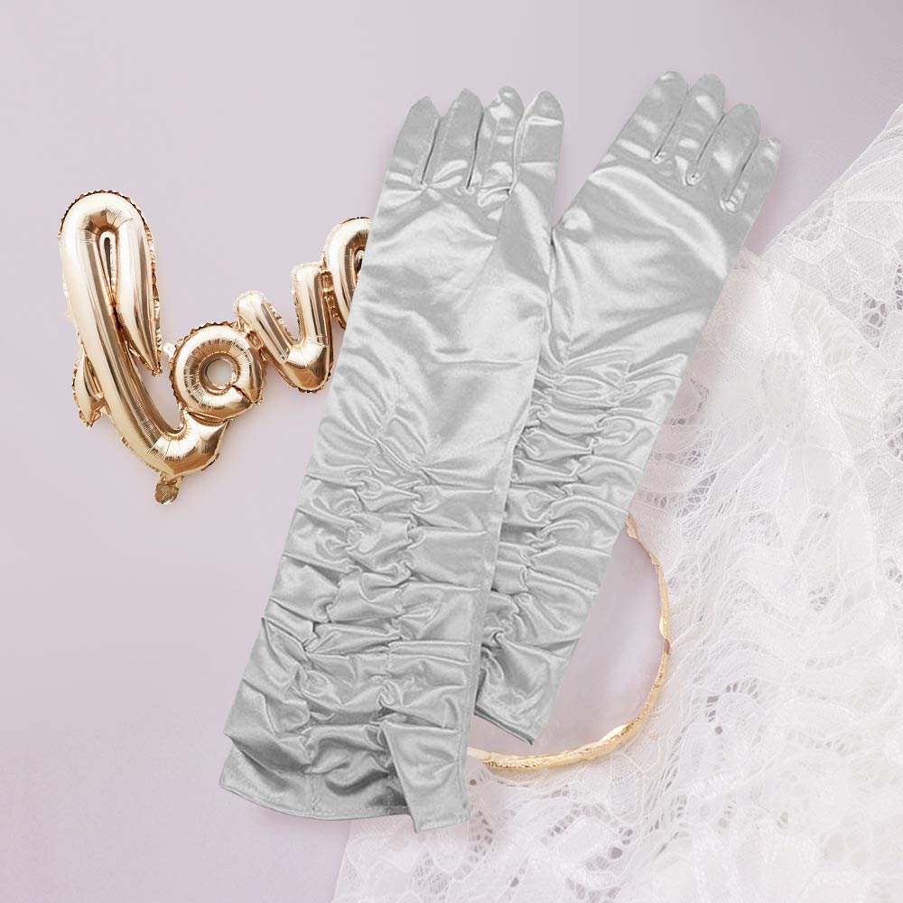Dressy satin ruffle gloves - Luzilly Bridal & Apparel