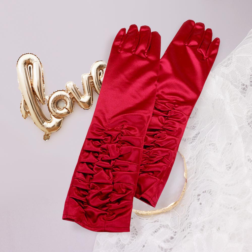 Dressy satin ruffle gloves - Luzilly Bridal & Apparel