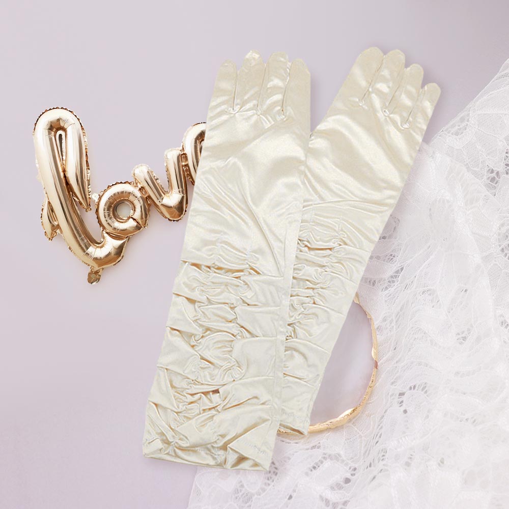 Dressy satin ruffle gloves - Luzilly Bridal & Apparel
